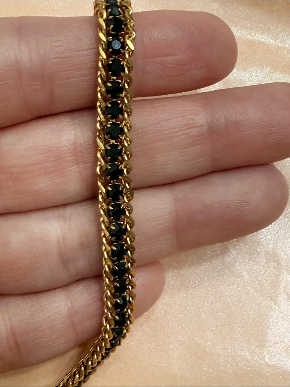 Gold Plated and Black Braided Chain Bracelet - Women Jewelry